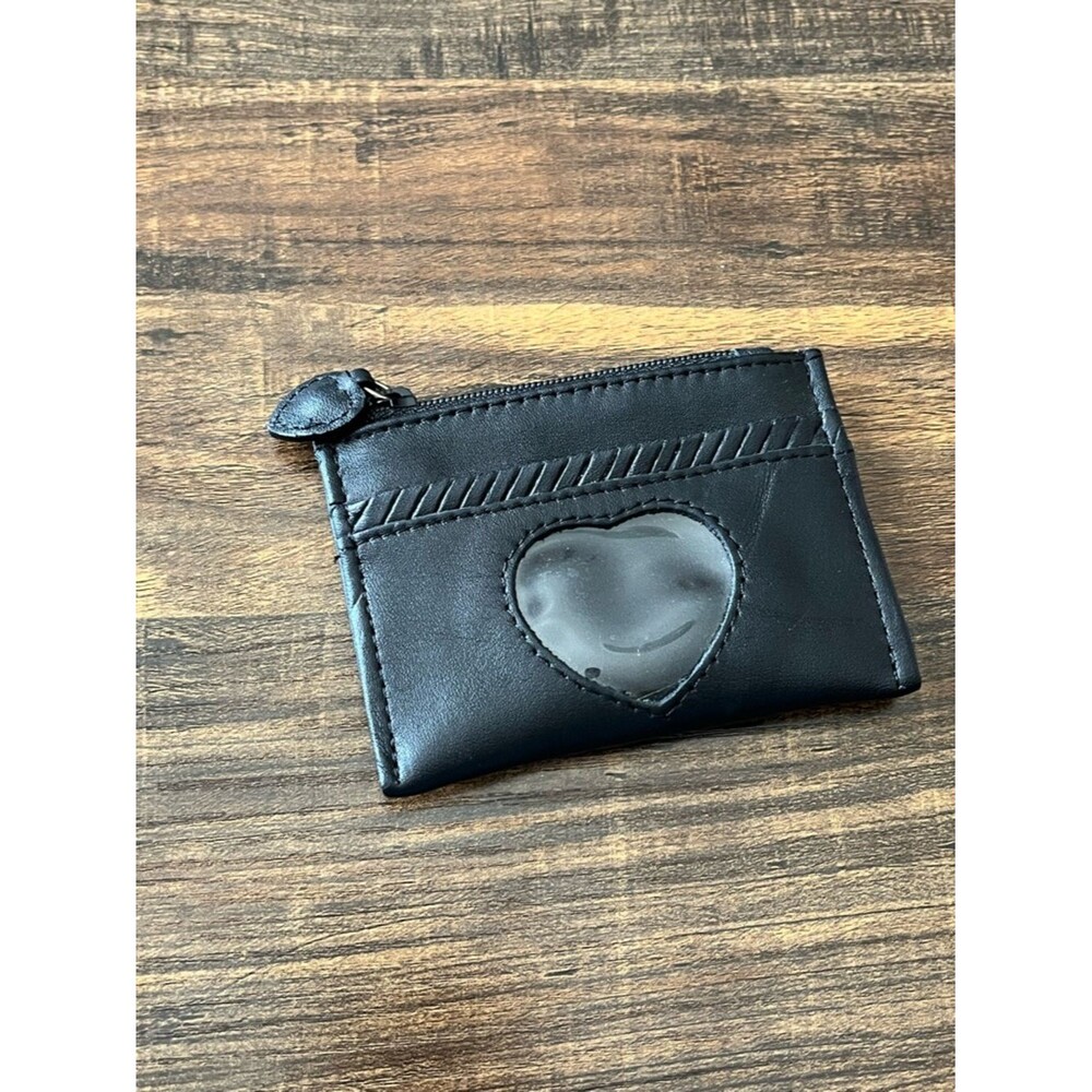 Brighton Black Leather Zip Top Coin Purse Pouch with Clear Heart ID Holder
